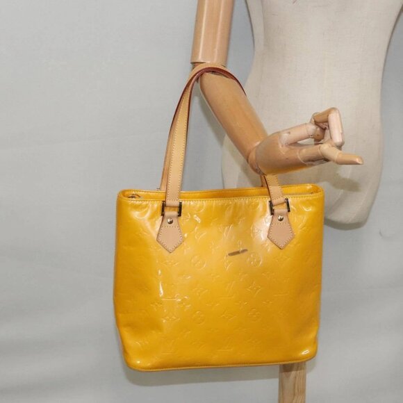 LOUIS VUITTON Monogram Vernis Houston Hand Bag Lime Yellow M91055 LV Auth 95398 - Picture 3 of 16